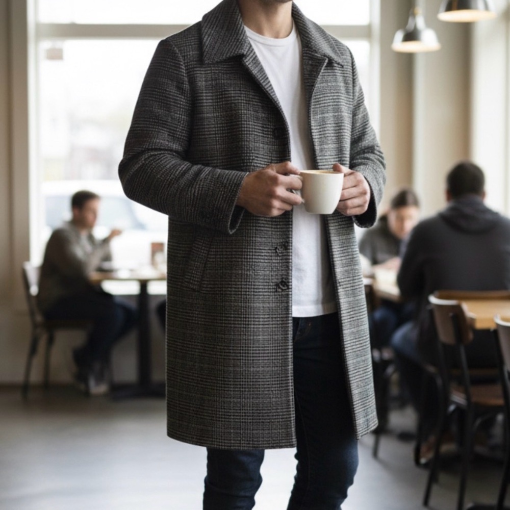Abercrombie & Fitch Gray Plaid Trench Coat - Picture 2 of 13